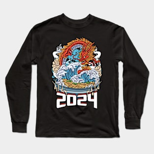 Chinese New Year of the Dragon 2024 Ramen and Wave Long Sleeve T-Shirt